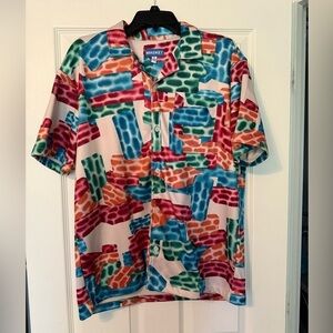 Market Building Blocks Mesh Button Up Shirt - Cream Size Men’s Medium